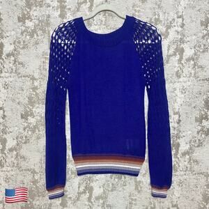 Missoni 100% Cotton Wave Open Knit Sleeve Sweater in Blue